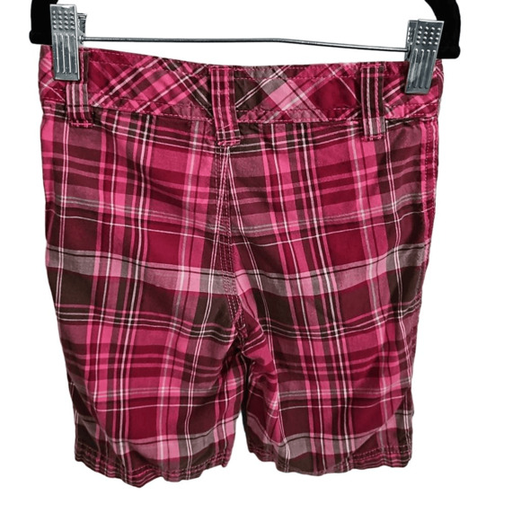 Green Soda Girl's 6 Gingham Plaid Bermuda Shorts Deep Pink And Burgundy Cotton - Picture 2 of 4